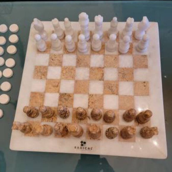 Handmade Staunton Gold & White Marble 15" Chess Board Game Set - Picture 5 of 9